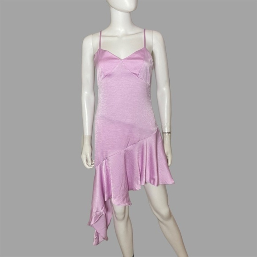 BCBG New York‎ Orchid Asymmetrical Ruffle Sweetheart Neck Sleeveless Dress